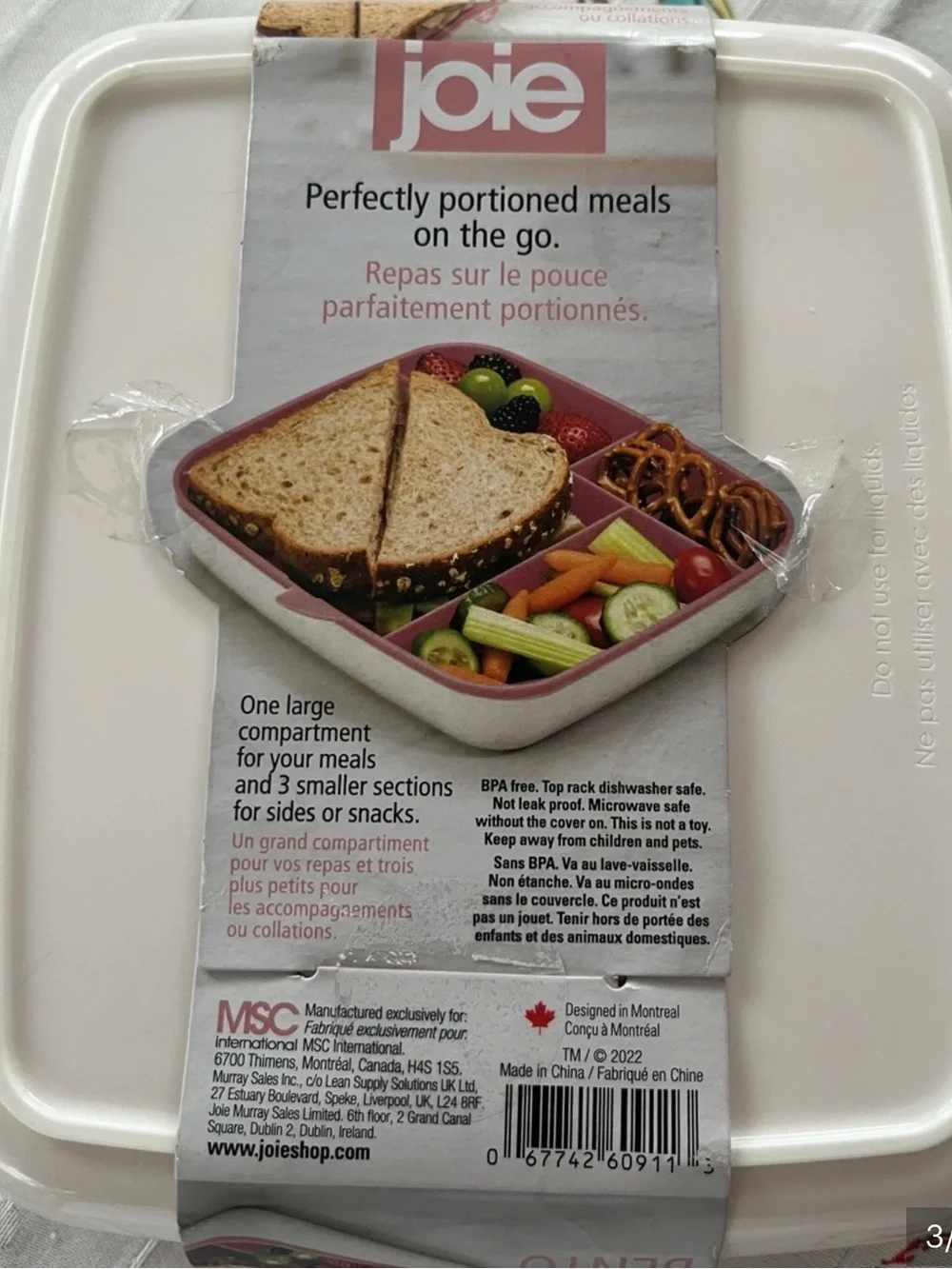 Joie Bento Box - Pink and White Meal Container
